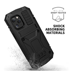 R-JUST Stoßfeste, wasserdichte, staubdichte Schutzhülle aus Metall und Silikon mit Halterung, für iPhone 12 Pro Max, für iPhone 12 / 12 Pro, für iPhone 12 mini