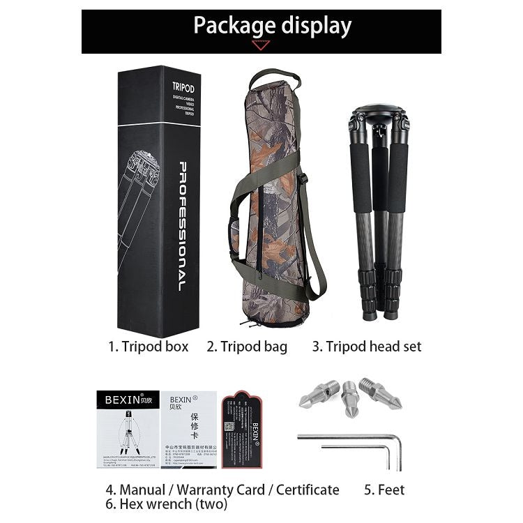 BEXIN ST424C Rugged Camcorder Photographic Carbon Fiber Big Tripod, Max Tube: 40mm, ST424C BEXIN ST424C Rugged Camcorder Photographic Carbon Fiber Big Tripod, Max Tube: 40mm, ST424C