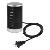 Estación de carga XLD4 de 30 W con 6 puertos USB, adaptador de corriente CA 100-240 V, enchufe estadounidense