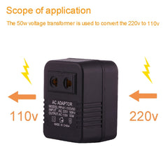 220 V auf 110 V 50 W AC-Steckdosenadapter, EU/US-Stecker auf US-Stecker, 220 V auf 110 V 50 W.