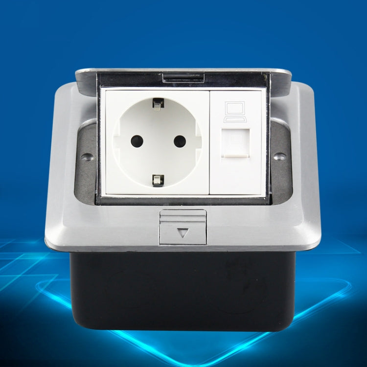 Hidden Pop-up Aluminum Alloy Computer Floor Socket with Cover Bottom Box, EU Plug Hidden Pop-up Aluminum Alloy Computer Floor Socket with Cover Bottom Box, EU Plug