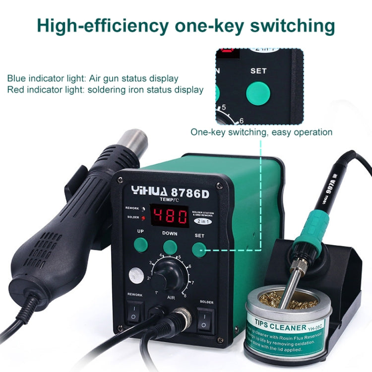 YIHUA 8786D 2 in 1 AC 220V LED Display Adjustable Temperature Hot Air Gun + Solder Station & Soldering Iron, 8786D YIHUA 8786D 2 in 1 AC 220V LED Display Adjustable Temperature Hot Air Gun + Solder Station & Soldering Iron, 8786D
