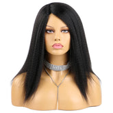 Wholesale 14 Inch Yaki Straight Afro Light Brown Lace Hair Wig Glueless Synthetic Middle Part Women Machine-Made Long Wigs