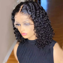 10-16 Inch Water Wave Curly Short Bob Style 13x4 4x4 Frontal Lace Hair Wig Natural Real Brazilian Human Hair Women's Wig
