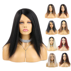 Wholesale 14 Inch Yaki Straight Afro Light Brown Lace Hair Wig Glueless Synthetic Middle Part Women Machine-Made Long Wigs