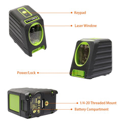 BOX-1G 1V1H 40mW & 10mW 2 Line Green Beam Laser Level Covering Walls and Floors