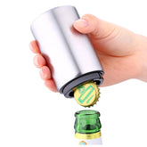 Magnetic Automatic Beer Bottle Cap Opener Stainless Steel Push Down Beer Opener Kitchen Gadgets, Size: 8.5 x 5.2cm, Magnetic Opener