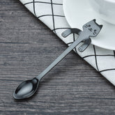 Creative 304 Stainless Steel Cartoon Cat Handle Coffee Stirring Spoons, 11.8*1.8cm, Black, Gold, Silver