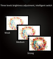 A4 Size 5W 5V LED Three Level of Brightness Dimmable Acrylic Copy Boards for Anime Sketch Drawing Sketchpad, with USB Cable & Plug, Size:240x360x5mm