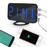 Multifunction Creative Mirror Reflective LED Display Alarm Clock with Snooze Function & 2 USB Charge Port