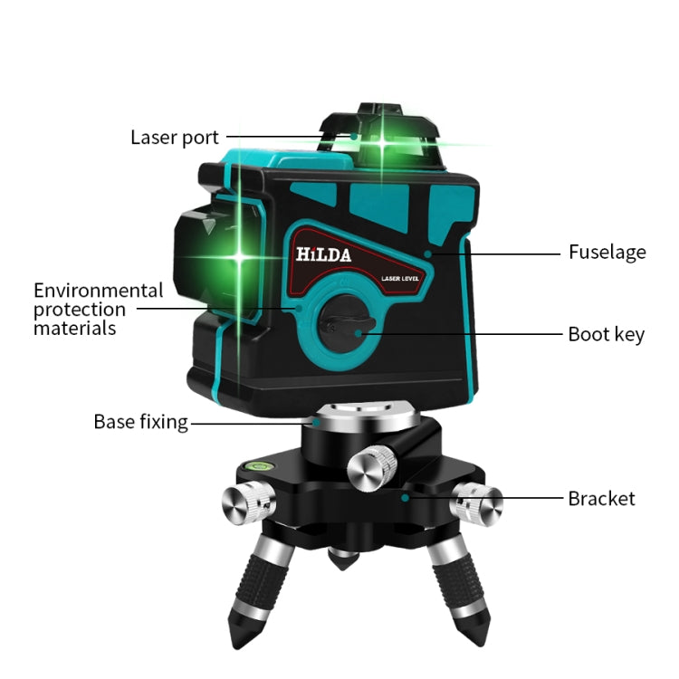 Hilda LS055 Laser-Wasserwaage, 12 Linien, 3D, selbstnivellierend, 360°, horizontale und vertikale Wasserwaage, grüner Strahl Hilda LS055 Laser-Wasserwaage, 12 Linien, 3D, selbstnivellierend, 360°, horizontale und vertikale Wasserwaage, grüner Strahl