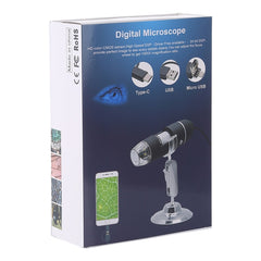 Microscopio digital USB 3 en 1 con sensor de imagen HD y lupa de 1600X, 8 LED y soporte profesional