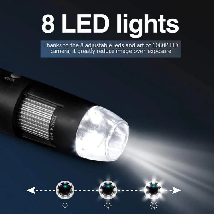Microscopio digital USB 3 en 1 con sensor de imagen HD y lupa de 1600X, 8 LED y soporte profesional Microscopio digital USB 3 en 1 con sensor de imagen HD y lupa de 1600X, 8 LED y soporte profesional