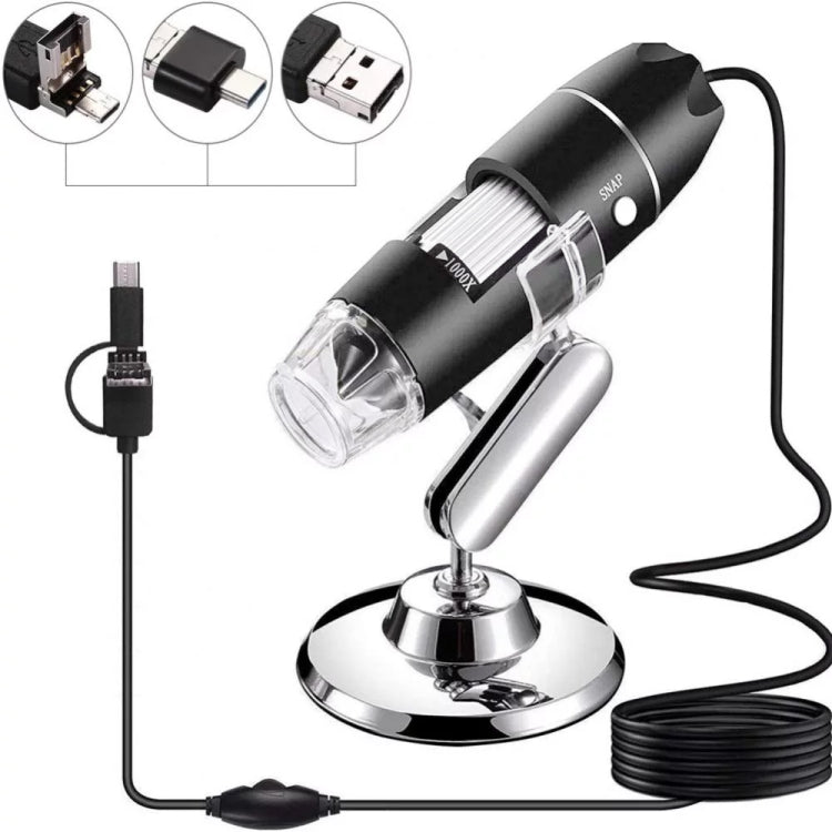 Microscopio digital USB 3 en 1 con sensor de imagen HD y lupa de 1600X, 8 LED y soporte profesional Microscopio digital USB 3 en 1 con sensor de imagen HD y lupa de 1600X, 8 LED y soporte profesional