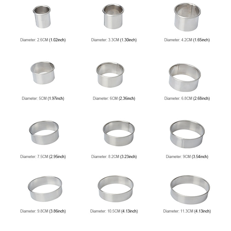 12 PCS / Set Stainless Steel Round Shape Cutting Mould Mousse Cake Doughnut Baking Tools, Round Shape(12 PCS / Set) 12 PCS / Set Stainless Steel Round Shape Cutting Mould Mousse Cake Doughnut Baking Tools, Round Shape(12 PCS / Set)