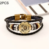 2 PCS Couple Lovers Jewelry Leather Braided Constellation Detail Hand Chain Bracelet, Size: 21*1.2cm