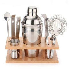 9 in 1 Stainless Steel Cocktail Shaker Tools Set with Wooden Mount, Capacity: 350ml, 350ml
