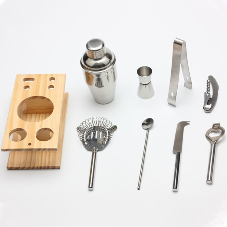 9 in 1 Stainless Steel Cocktail Shaker Tools Set with Wooden Mount, Capacity: 350ml, 350ml 9 in 1 Stainless Steel Cocktail Shaker Tools Set with Wooden Mount, Capacity: 350ml, 350ml