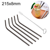 5pcs Reusable Stainless Steel Bent Drinking Straw + Cleaner Brush Set Kit, 215*8mm
