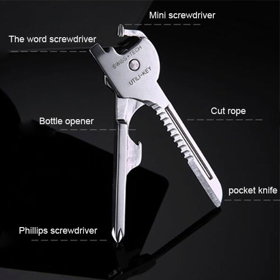 SWISS+TECH Stainless Steel 6 in 1 Multi-function Outdoor Key Chain, Foldable Mini Tools Key Ring SWISS+TECH Stainless Steel 6 in 1 Multi-function Outdoor Key Chain, Foldable Mini Tools Key Ring