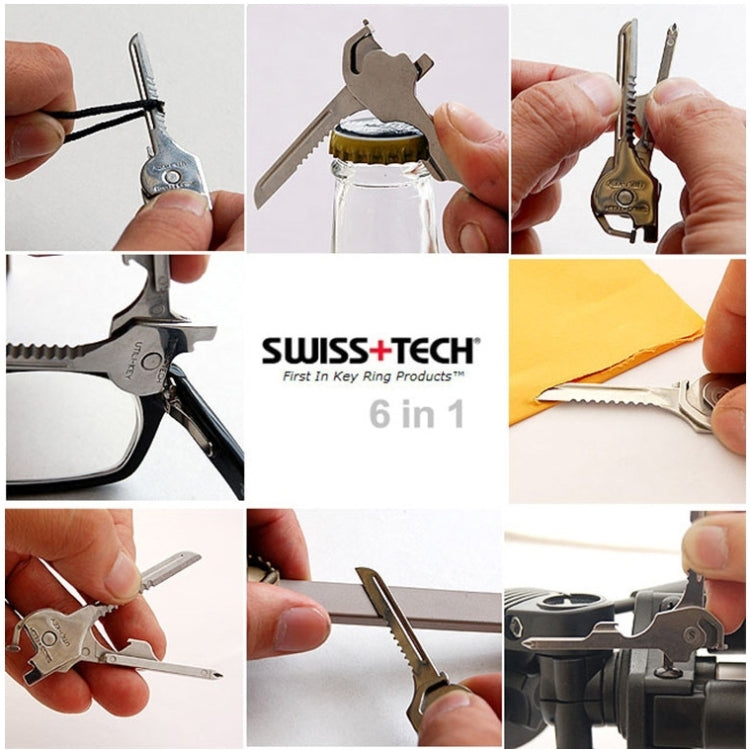 SWISS+TECH Stainless Steel 6 in 1 Multi-function Outdoor Key Chain, Foldable Mini Tools Key Ring SWISS+TECH Stainless Steel 6 in 1 Multi-function Outdoor Key Chain, Foldable Mini Tools Key Ring
