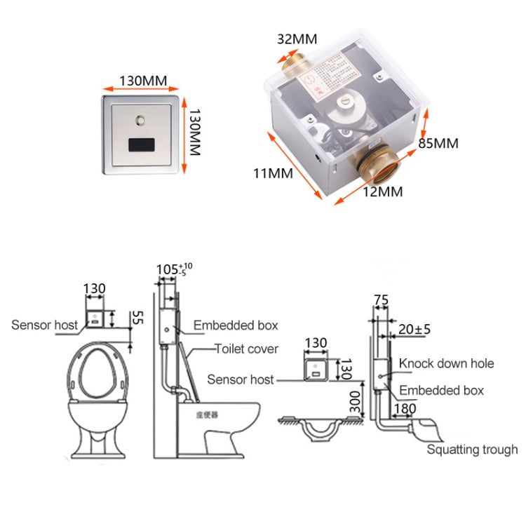 Recessed Wall in Type Flush Valve for Auto-induction Toilet, with Infrared Automatic Function DC Recessed Wall in Type Flush Valve for Auto-induction Toilet, with Infrared Automatic Function DC