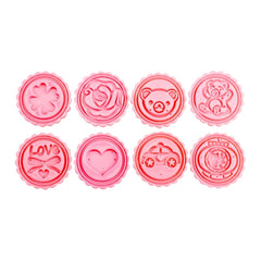 DIY Fondant Cake Mold Biscuit Cookie Cutters Baking Tools with 8 PCS Round Cartoon Patterns, 8 PCS Round Cartoon Patterns(Pink), 8 PCS Round Cartoon Patterns(White)