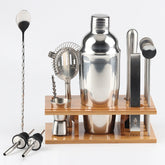 14 in 1 Stainless Steel Cocktail Shaker Tools Set with Bamboo Mount, Capacity: 750ml, 750ml, Bamboo