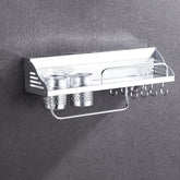 50cm 2 Cups 8 Hooks Multi-function Kitchen Punching-free Wall-mounted Plastic Edge Condiment Holder Storage Rack, 50cm Punching-free Plastic Edge