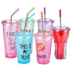 8pcs Reusable Silicone Tips Stainless Steel Drinking Straws + 2pcs Cleaner Brushes Set Kit with Cashmere Bag,  215*6mm, 215*6mm