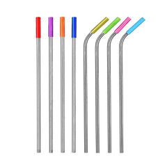 8 PCS Reusable Silicone Tips Stainless Steel Drinking Straws + 2 PCS Cleaner Brushes Set Kit with Cashmere Bag,  266*6mm, 266*6mm