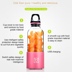 Bingo 500ml Mini Portable USB Rechargeable Electric Juicer Cup Juicer Blender, 22000 Revolutions Per Minute, 2 Blade Head Pink, 2 Blade Head Green, 2 Blade Head Blue, 2 Blade Head Purple, 2 Blade Head Red