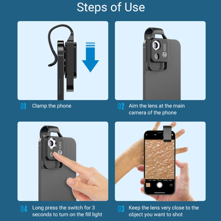 APEXEL APL-MS002BK 200X HD Universal Portable Mobile Phone Microscope with LED Light, APL-MS002BK APEXEL APL-MS002BK 200X HD Universal Portable Mobile Phone Microscope with LED Light, APL-MS002BK