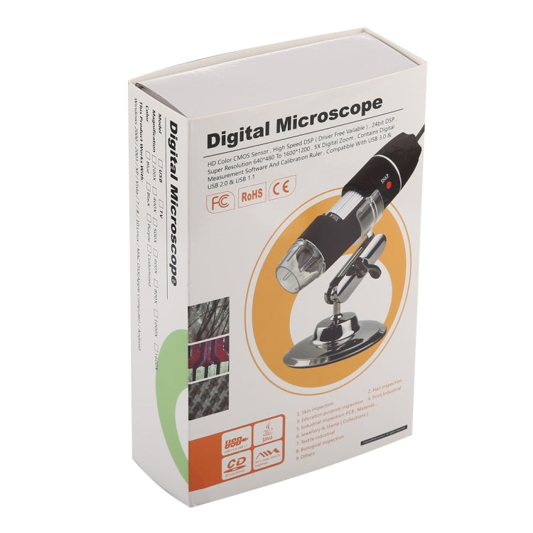 Microscopio digital USB 2 en 1 con sensor de imagen HD de 0,3 MP y lupa de 1600X con 8 LED y soporte profesional, 1600X Microscopio digital USB 2 en 1 con sensor de imagen HD de 0,3 MP y lupa de 1600X con 8 LED y soporte profesional, 1600X