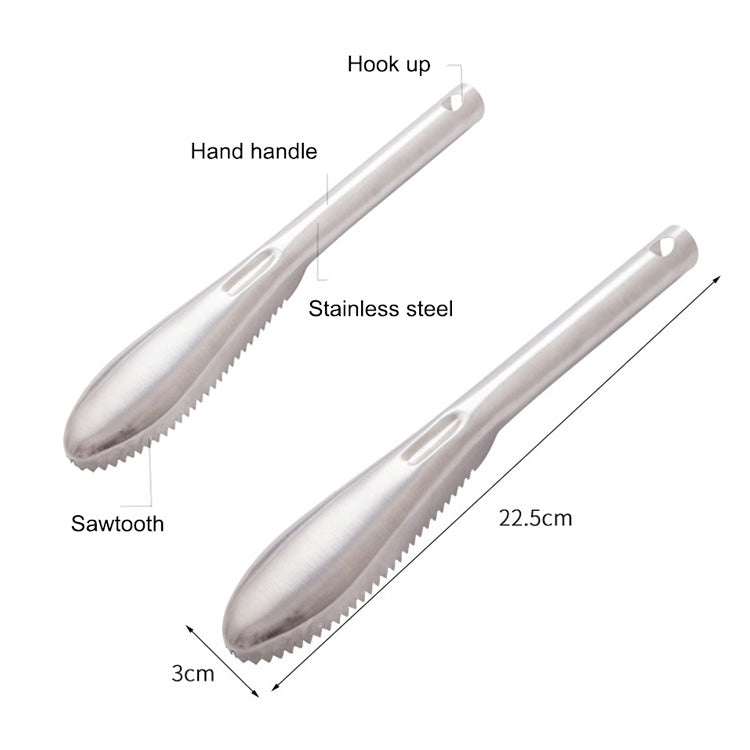 Kitchen Essential Stainless Steel Bidirectional Sawtooth Fish Scraper Fish Scale Planing Knife, 22.5x3cm Kitchen Essential Stainless Steel Bidirectional Sawtooth Fish Scraper Fish Scale Planing Knife, 22.5x3cm