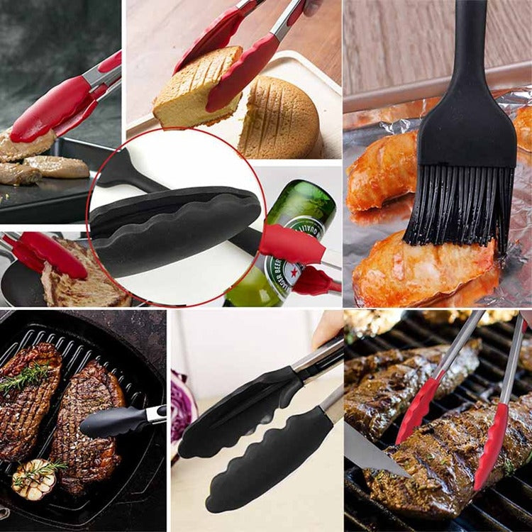 12 inch Silicone Non-slip Food Bread Barbecue BBQ Clip Tongs Kitchen Tools, 12 inch Black, 12 inch Red 12 inch Silicone Non-slip Food Bread Barbecue BBQ Clip Tongs Kitchen Tools, 12 inch Black, 12 inch Red