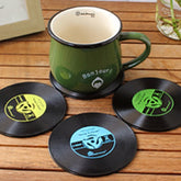4 PCS Retro Black Vinyl CD Record Drink Coasters Home Table Cup Mat Decor Coffee Drink Placemat Tableware Spinning, Diameter: 10cm, Random Color Delivery, 4 PCS Cup Mat