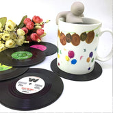6 PCS/Set Retro Black Vinyl CD Record Drink Coasters Home Table Cup Mat Decor Coffee Drink Placemat Tableware Spinning, Diameter: 10.7cm, 6 PCS Cup Mat