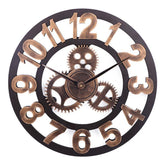 Retro Wooden Round Single-sided Gear Clock Arabic Number Wall Clock, Diameter: 70cm