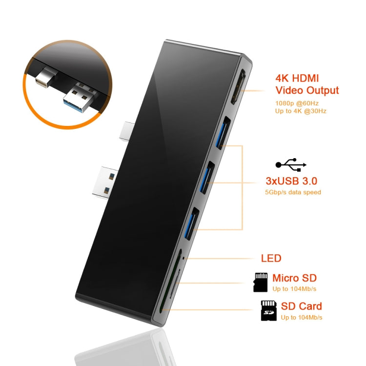 ROCKETEK SK-S5H 3 x USB 3.0 + HDMI + SD / TF Memory Card Reader HUB 4K HDMI Adapter, SK-S5H ROCKETEK SK-S5H 3 x USB 3.0 + HDMI + SD / TF Memory Card Reader HUB 4K HDMI Adapter, SK-S5H