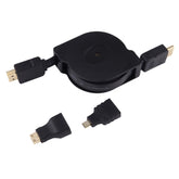 1 m HDMI-Stecker auf HDMI-Stecker, einziehbares Video-Audio-Anschluss-Adapterkabel mit Mini-HDMI- und Micro-HDMI-Adapter für HDTV-Monitor & Projektor & PC & Kameras & Tablets & Smartphones