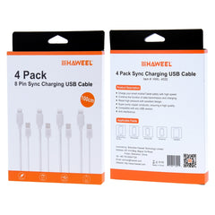 4 PCS HAWEEL 1m High Speed 8 pin to USB Sync and Charging Cable Kit for iPhone, iPad, 4pcs