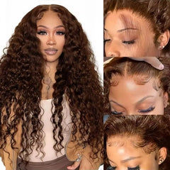 13x6 Light Brown Deep Wave Curly HD Lace Front Wig Brazilian Remy Human Hair Glueless Lace Frontal Closure Wig for Black Women