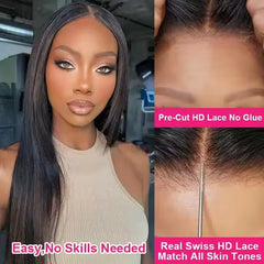 13X4 Long Straight Natural Swiss Lace Wigs Raw Indian Hair HD Lace Frontal Wig Bone Straight Human Hair Wig for Black Women