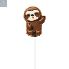 Hand decorated chocolate sloth lollipops in display