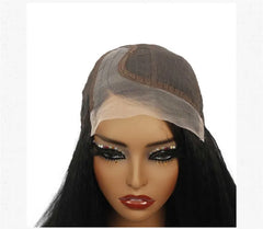 14-Inch Women's Hand Tied Synthetic Hair Wig Transparent 13*4 Frontal Bob Yaki Kinky Straight Afro Puff Side Part Side Part Yaki