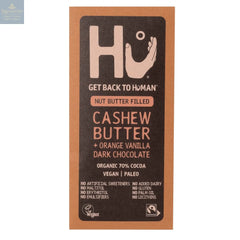 Hu Cashew Butter and Orange Vanilla Dark 70% cocoa chocolate bar
