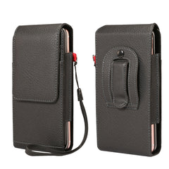 Para teléfonos de 6,7 pulgadas o menos, funda de cuero PU con textura de lichi, multifuncional, universal, con tapa vertical, doble enrejado, riñonera con ranura para tarjetas, clip para cinturón y cordón, para teléfonos de 6,7 pulgadas o menos