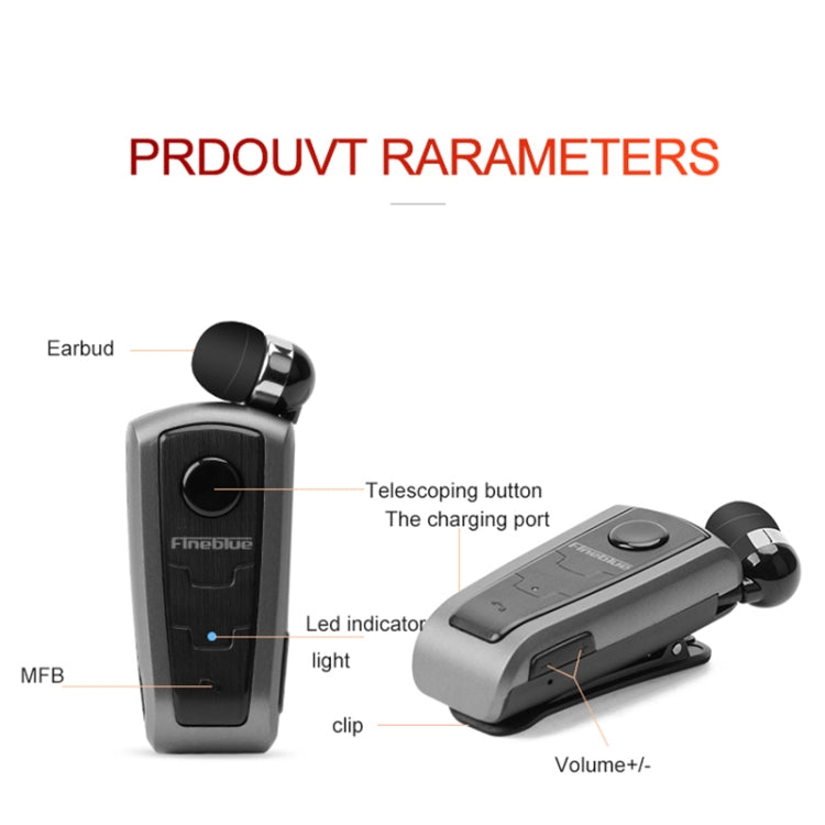 Auriculares Bluetooth antirrobo con cable retráctil y recordatorio por vibración Fineblue F910 CSR4.1 Auriculares Bluetooth antirrobo con cable retráctil y recordatorio por vibración Fineblue F910 CSR4.1