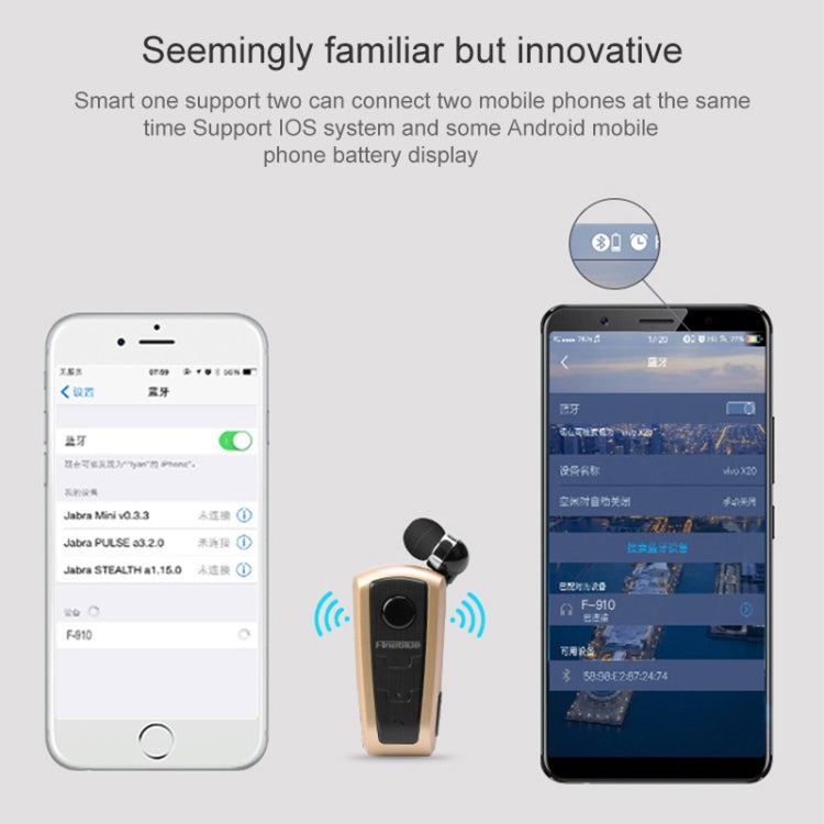 Auriculares Bluetooth antirrobo con cable retráctil y recordatorio por vibración Fineblue F910 CSR4.1 Auriculares Bluetooth antirrobo con cable retráctil y recordatorio por vibración Fineblue F910 CSR4.1